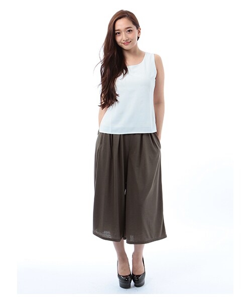 ROYAL PARTY（ロイヤルパーティー）の「リラックスガウチョパンツ（パンツ・レディース・ブラック/カーキ/ネイビー/オフホワイト系・F）」の3枚目の写真