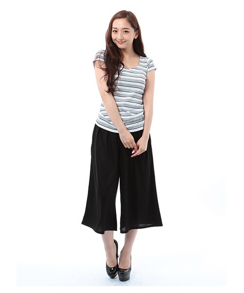 ROYAL PARTY（ロイヤルパーティー）の「リラックスガウチョパンツ（パンツ・レディース・ブラック/カーキ/ネイビー/オフホワイト系・F）」の5枚目の写真