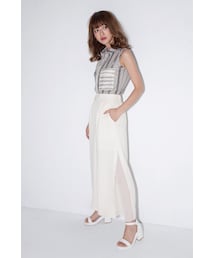 Marjorie | 三角力，側邊三角透膚異材質拼接造型寬褲(2色)(パンツ)