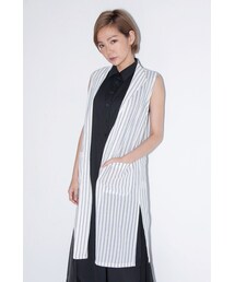Marjorie | 飄然，襯衫布線條長版背心(2色)(ジャケット/アウター)