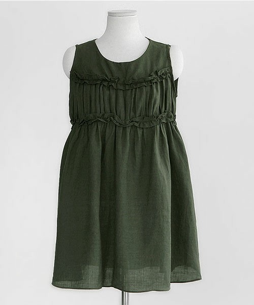 DHOLIC(ディーホリック)の「バストフリル&シャーリングリネンワンピース(ワンピース・レディース・マスタード/カーキ/ライトベージュ・FREE)」の3枚目の写真