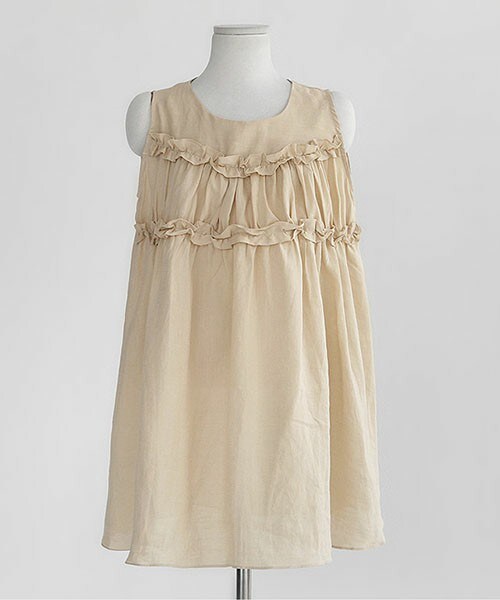 DHOLIC(ディーホリック)の「バストフリル&シャーリングリネンワンピース(ワンピース・レディース・マスタード/カーキ/ライトベージュ・FREE)」の2枚目の写真