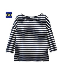 GU | （GU）ボクシークロップドボーダーＴ（７分袖）(トップス)