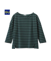 GU | （GU）ボクシークロップドボーダーＴ（７分袖）(トップス)