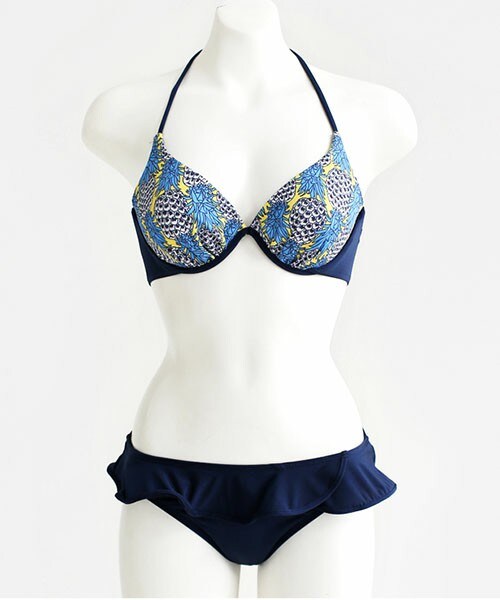 DHOLIC（ディーホリック）の「パイナップル柄ワイヤーストリングビキニ（水着・レディース・ミント/ネイビー・A TYPE/B TYPE）」の2枚目の写真