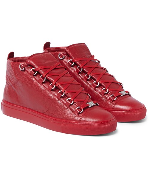BALENCIAGA(バレンシアガ)の「Balenciaga Arena Creased-Leather High-Top Sneakers(スニーカー・メンズ・Red・EU 39 (US 6))」の2枚目の写真