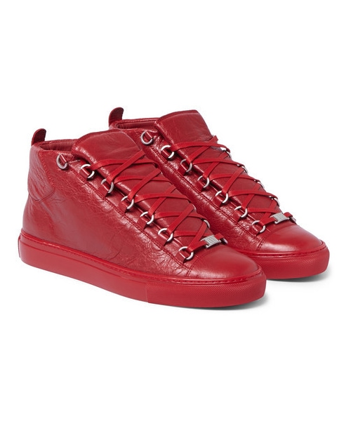 BALENCIAGA(バレンシアガ)の「Balenciaga Arena Creased-Leather High-Top Sneakers(スニーカー・メンズ・Red・EU 39 (US 6))」の1枚目の写真