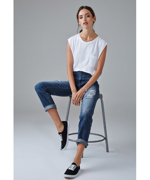 FOREVER 21(フォーエバー トゥエンティーワン)の「FOREVER 21 Distressed Boyfriend Jeans(デニムパンツ・レディース・Blue・24/25/26/27/28/29/30/31)」の7枚目の写真