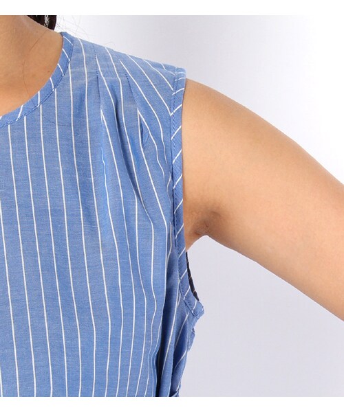 laboratory work（ラボラトリーワーク）の「ウエストリボンペプラムノースリーブブラウス（トップス・レディース・ホワイト/ホワイト系/ブルー系/カーキ・M）」の9枚目の写真