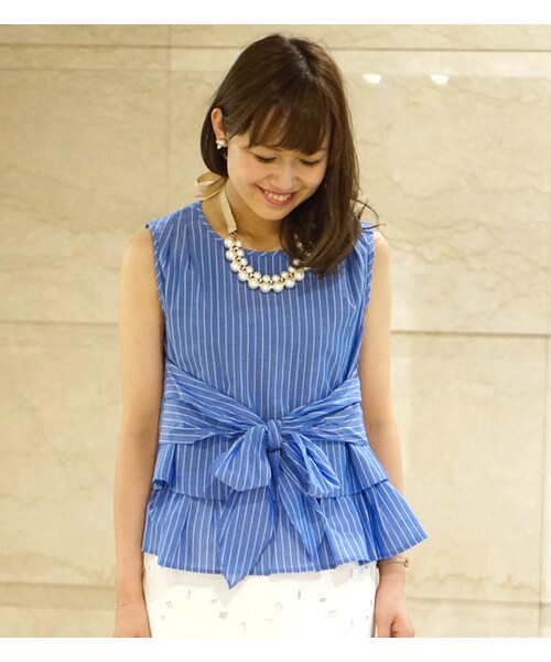 laboratory work（ラボラトリーワーク）の「ウエストリボンペプラムノースリーブブラウス（トップス・レディース・ホワイト/ホワイト系/ブルー系/カーキ・M）」の4枚目の写真