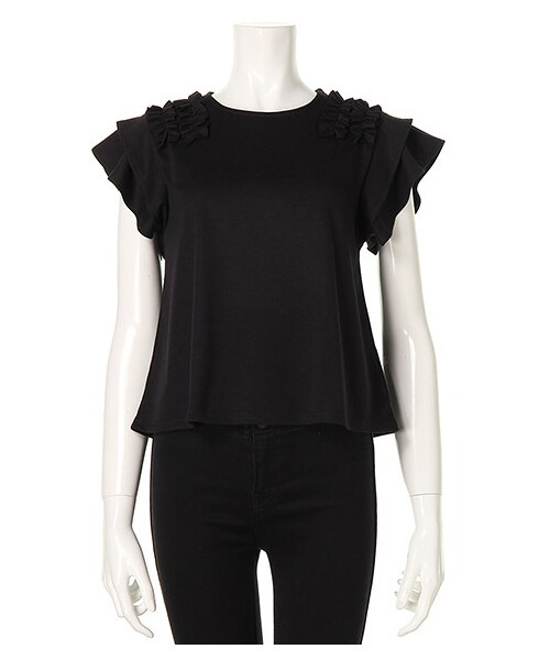 MIIA(ミーア)の「袖フリルカットトップス(トップス・レディース・ブラック/チャコールグレー/オフホワイト系・F)」の1枚目の写真