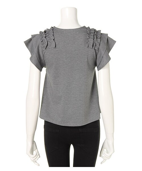 MIIA(ミーア)の「袖フリルカットトップス(トップス・レディース・ブラック/チャコールグレー/オフホワイト系・F)」の5枚目の写真
