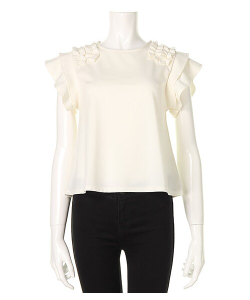 MIIA(ミーア)の「袖フリルカットトップス(トップス・レディース・ブラック/チャコールグレー/オフホワイト系・F)」の2枚目の写真