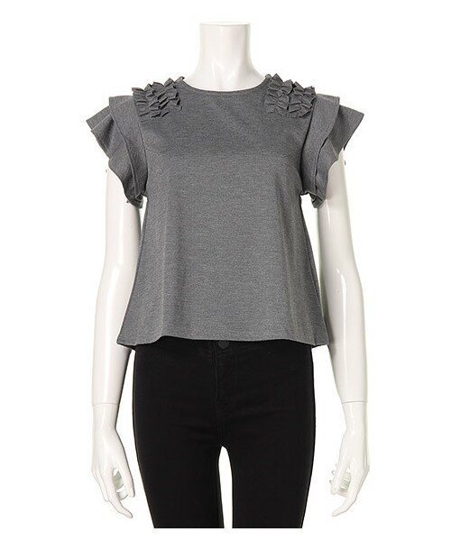 MIIA(ミーア)の「袖フリルカットトップス(トップス・レディース・ブラック/チャコールグレー/オフホワイト系・F)」の4枚目の写真