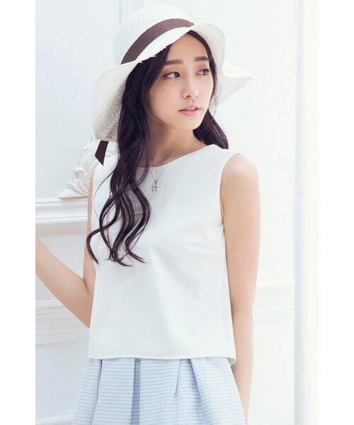 ORENDA（オレンダ）の「後綁蝴蝶結開衩的好搭背心上衣（トップス・レディース・白/黑・F）」の7枚目の写真