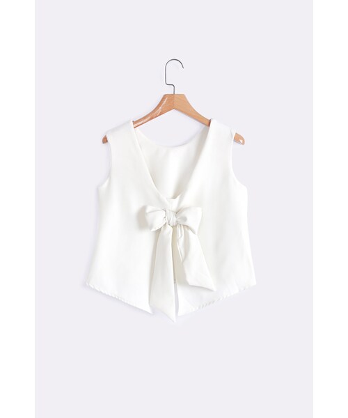 ORENDA（オレンダ）の「後綁蝴蝶結開衩的好搭背心上衣（トップス・レディース・白/黑・F）」の2枚目の写真