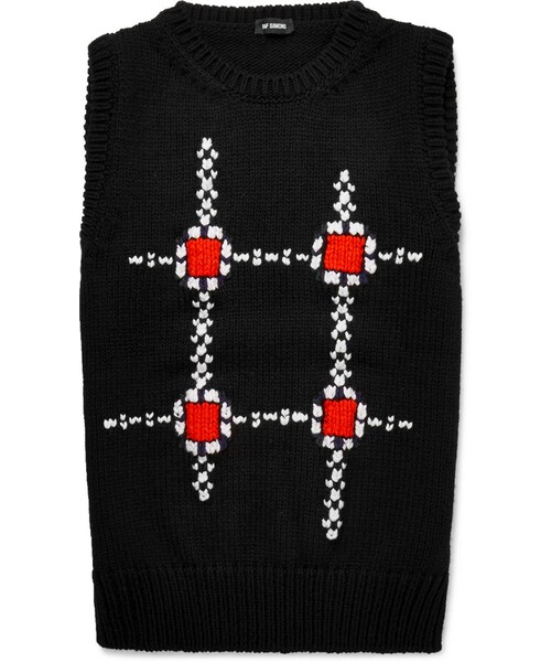 RAF SIMONS(ラフシモンズ)の「Raf Simons Patterned Wool-Blend Vest(ベスト・メンズ・Black・S/M/L/XL)」の1枚目の写真
