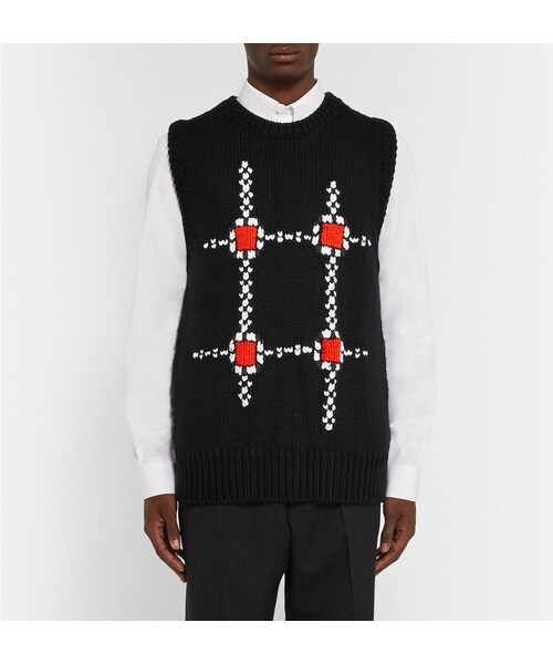 RAF SIMONS(ラフシモンズ)の「Raf Simons Patterned Wool-Blend Vest(ベスト・メンズ・Black・S/M/L/XL)」の4枚目の写真