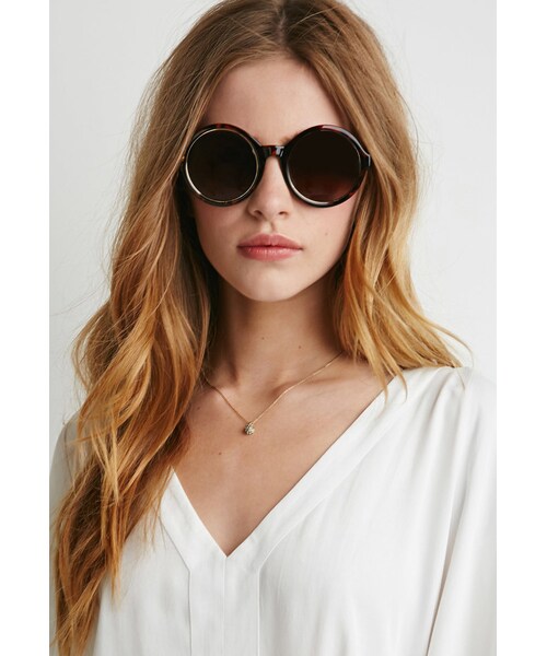 FOREVER 21（フォーエバー トゥエンティーワン）の「FOREVER 21 Tortoiseshell Metallic-Rimmed Sunglasses（サングラス・レディース・Gold/Brown・One size）」の11枚目の写真