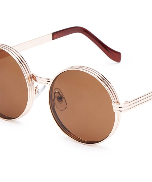 FOREVER 21(フォーエバー トゥエンティーワン)の「FOREVER 21 Stacked Metal-Frame Round Sunglasses(サングラス・レディース・Brown・One size)」の2枚目の写真