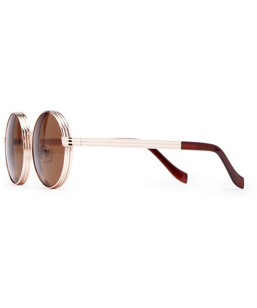 FOREVER 21(フォーエバー トゥエンティーワン)の「FOREVER 21 Stacked Metal-Frame Round Sunglasses(サングラス・レディース・Brown・One size)」の6枚目の写真