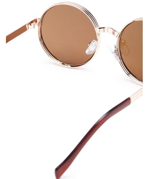 FOREVER 21(フォーエバー トゥエンティーワン)の「FOREVER 21 Stacked Metal-Frame Round Sunglasses(サングラス・レディース・Brown・One size)」の4枚目の写真