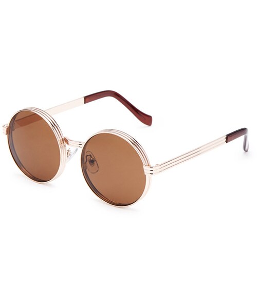 FOREVER 21(フォーエバー トゥエンティーワン)の「FOREVER 21 Stacked Metal-Frame Round Sunglasses(サングラス・レディース・Brown・One size)」の5枚目の写真