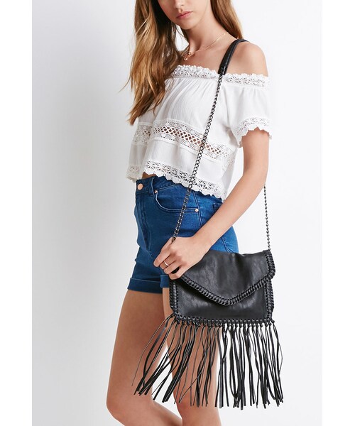 FOREVER 21（フォーエバー トゥエンティーワン）の「FOREVER 21+ Faux Leather Fringe Crossbody（ショルダーバッグ・レディース・Black/White/Orange・One size）」の13枚目の写真