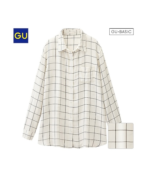 GU（ジーユー）の「（GU）チェックシャツ（ロング・長袖）（WOMEN ⁄ シャツ・ブラウス・レディース・BLACK/OFF WHITE・S/L/M/XL）」の2枚目の写真