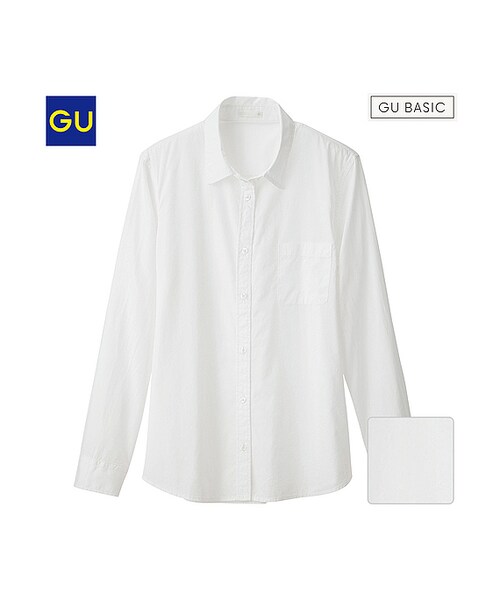 GU（ジーユー）の「（GU）ウォッシュブロードシャツ（長袖）（WOMEN ⁄ シャツ・ブラウス・レディース・BLACK/OFF WHITE/NAVY・L/XS/XXL/XL/S/M）」の2枚目の写真