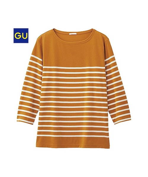 GU（ジーユー）の「（GU）ボーダーボートネックＴ（７分袖）Ｂ（MEN ⁄ カットソー・メンズ・NAVY/WHITE/BLACK/MUSTARD/GRAY/DARK GREEN・M/XL/S/L）」の6枚目の写真