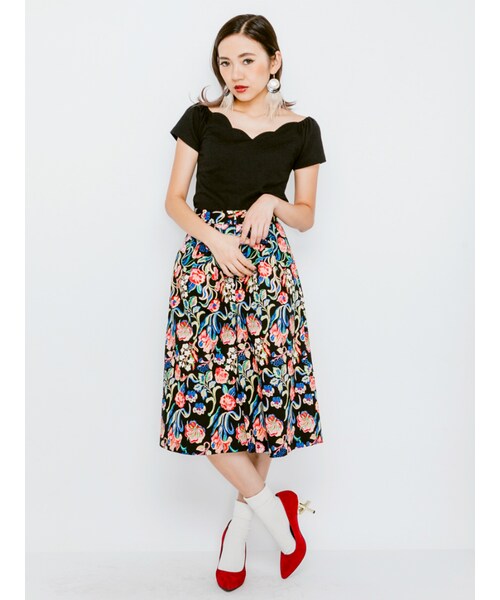 EVRIS（エヴリス）の「フラワーワイドミディパンツ（パンツ・レディース・ホワイト/ブラック・S/M）」の3枚目の写真