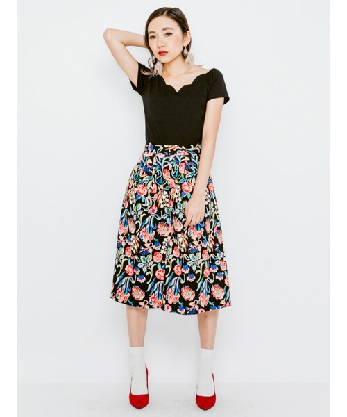 EVRIS（エヴリス）の「フラワーワイドミディパンツ（パンツ・レディース・ホワイト/ブラック・S/M）」の4枚目の写真