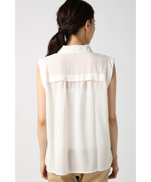 La TOTALITE（ラトータリテ）の「シアーチェックボウタイブラウス（トップス・レディース・ホワイト/ネイビー・フリー）」の5枚目の写真