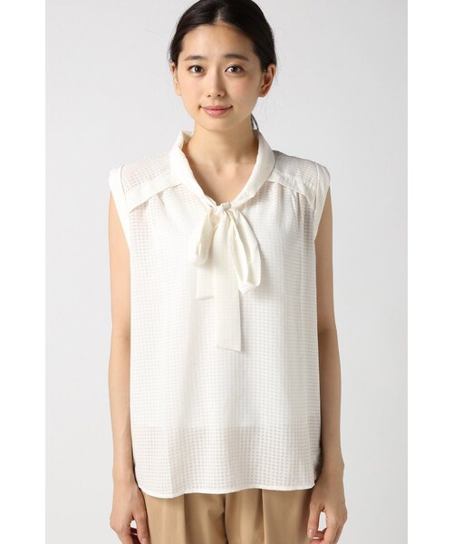 La TOTALITE（ラトータリテ）の「シアーチェックボウタイブラウス（トップス・レディース・ホワイト/ネイビー・フリー）」の3枚目の写真