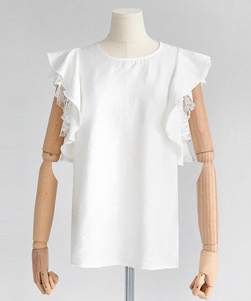 DHOLIC(ディーホリック)の「レースレイヤードフリルスリーブブラウス(シャツ/ブラウス・レディース・アイボリー/ブラック・FREE)」の1枚目の写真