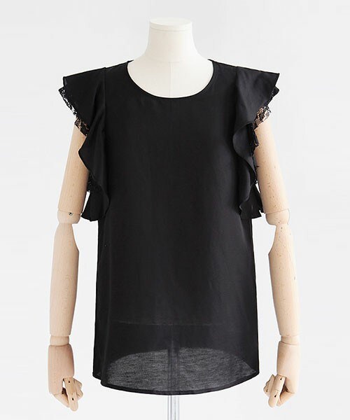 DHOLIC(ディーホリック)の「レースレイヤードフリルスリーブブラウス(シャツ/ブラウス・レディース・アイボリー/ブラック・FREE)」の2枚目の写真