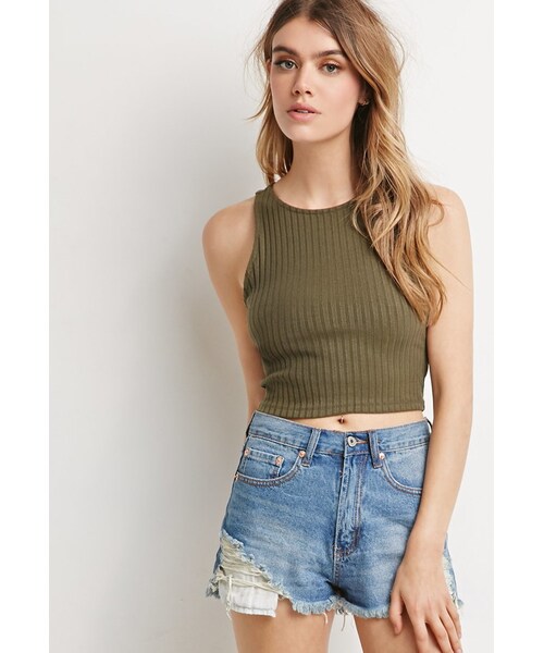 FOREVER 21(フォーエバー トゥエンティーワン)の「FOREVER 21 Ribbed Knit Tank(タンクトップ・レディース・Black/Green/White・X-Small/Small/Medium/Large/X-Large)」の3枚目の写真
