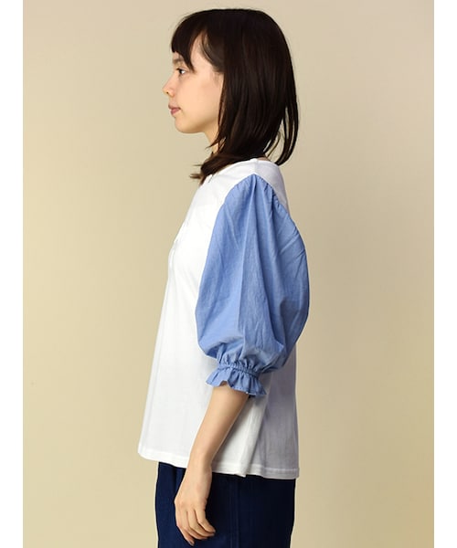 w closet（ダブルクローゼット）の「異素材プリント入りプルオーバー（トップス・レディース・オフホワイト/オフ×サックス/ブラック・FREE）」の5枚目の写真