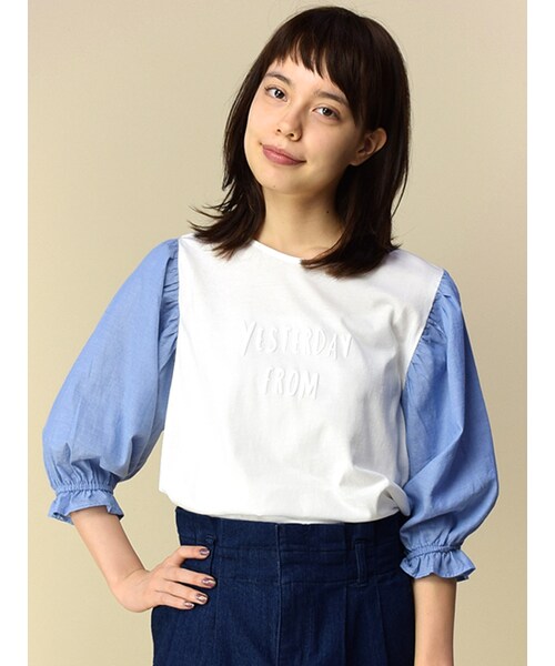 w closet（ダブルクローゼット）の「異素材プリント入りプルオーバー（トップス・レディース・オフホワイト/オフ×サックス/ブラック・FREE）」の4枚目の写真