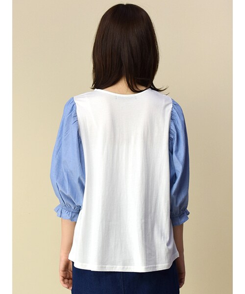 w closet（ダブルクローゼット）の「異素材プリント入りプルオーバー（トップス・レディース・オフホワイト/オフ×サックス/ブラック・FREE）」の6枚目の写真