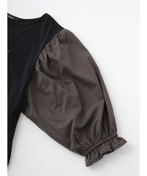 w closet（ダブルクローゼット）の「異素材プリント入りプルオーバー（トップス・レディース・オフホワイト/オフ×サックス/ブラック・FREE）」の9枚目の写真