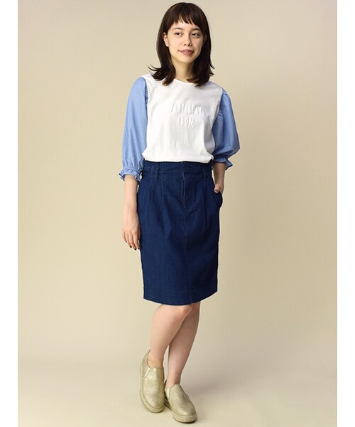 w closet（ダブルクローゼット）の「異素材プリント入りプルオーバー（トップス・レディース・オフホワイト/オフ×サックス/ブラック・FREE）」の11枚目の写真