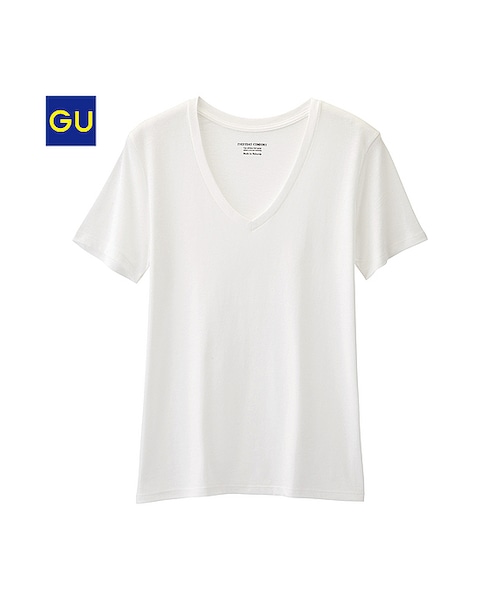 GU（ジーユー）の「（GU）ＶネックＴ（半袖）Ｃ（WOMEN ⁄ カットソー・レディース・OLIVE/GRAY/BLACK/DARK BROWN/OFF WHITE・XL/L/S/M）」の2枚目の写真