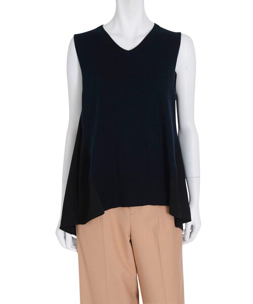 MERCURYDUO（マーキュリーデュオ）の「【DUO】 異素材切替ノースリVネックニット（トップス・レディース・オフホワイト/ライトグレー/ピンク/ネイビー・F）」の4枚目の写真