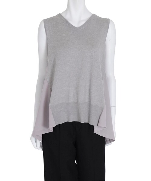 MERCURYDUO（マーキュリーデュオ）の「【DUO】 異素材切替ノースリVネックニット（トップス・レディース・オフホワイト/ライトグレー/ピンク/ネイビー・F）」の2枚目の写真