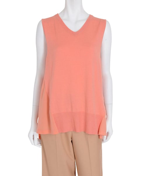 MERCURYDUO（マーキュリーデュオ）の「【DUO】 異素材切替ノースリVネックニット（トップス・レディース・オフホワイト/ライトグレー/ピンク/ネイビー・F）」の3枚目の写真