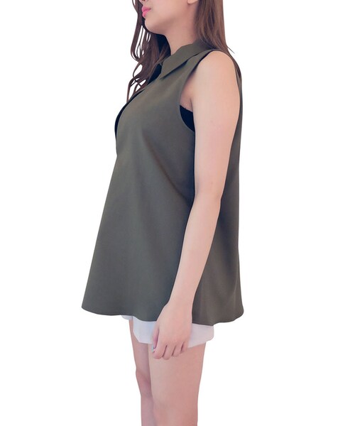 RESEXXY（リゼクシー）の「ジョーゼットスキッパーシャツトップス（トップス・レディース・オフホワイト/ブラック/カーキ）」の7枚目の写真