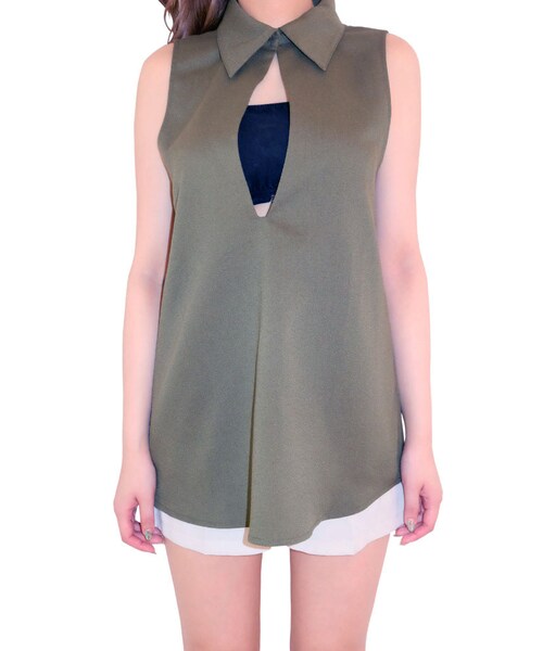 RESEXXY（リゼクシー）の「ジョーゼットスキッパーシャツトップス（トップス・レディース・オフホワイト/ブラック/カーキ）」の9枚目の写真