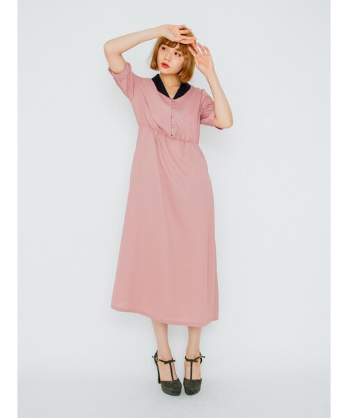 merry jenny（メリージェニー）の「配色ジョーゼットシャツワンピース（ワンピース/ドレス・レディース・オフホワイト/ブラック/ピンク・F）」の7枚目の写真